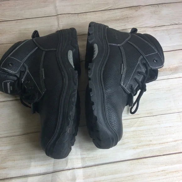 Sketchers air cooled steel toe work boots 11.5 W wide Black leather